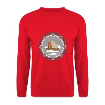 Hase im Winter mit Boot. - Unisex Pullover - Rot - Vorne - Alina (178cm) & Michal (187cm)