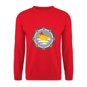 Winter Ente mit Mütze und Sternen. - Unisex Pullover - Rot - Vorne - Alina (178cm) & Michal (187cm)
