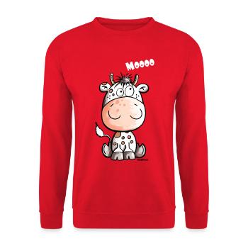 Mooo Kuh - Kalb - Kühe - Tiere - Comic - Fun - Unisex Pullover - Rot - Vorne - Alina (178cm) & Michal (187cm)