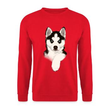 Husky puppy with blue eyes - Unisex Sweatshirt - red - Front - Alina (178cm) & Michal (187cm)