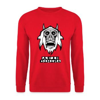 Schwarzer Totenkopf mit Kapuzen-Schatten - Unisex Pullover - Rot - Vorne - Alina (178cm) & Michal (187cm)