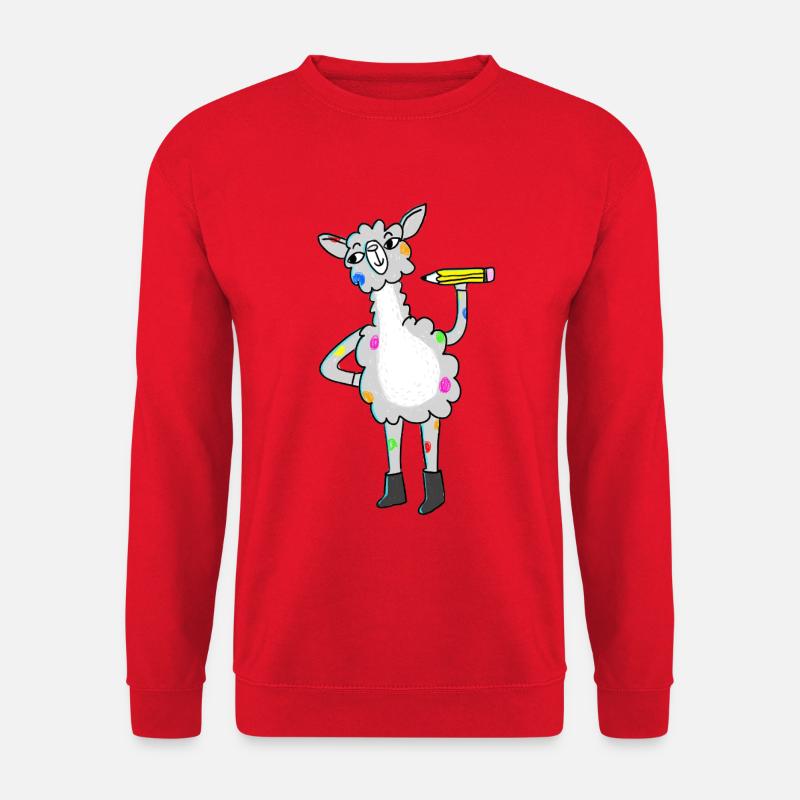 Lama mit bunten Punkten und Bleistift - Unisex Pullover - Rot