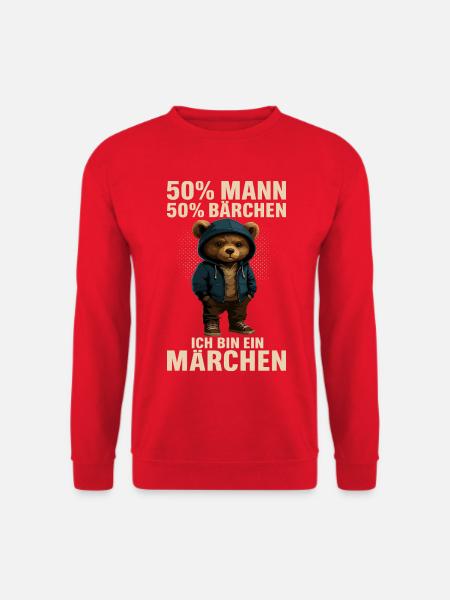 50% Mann 50% Bärchen Geschenk für Partner - Unisex Pullover - Rot
