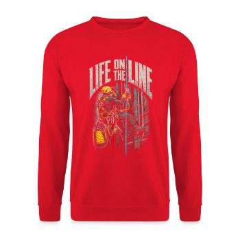 Industrial Climber Height Worker Life On The Line - Unisex Sweatshirt - red - Front - Alina (178cm) & Michal (187cm)