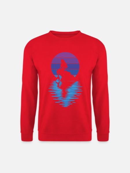 Silhouette des Sonnenuntergangs der Meerjungfrau über Wasser - Unisex Pullover - Rot