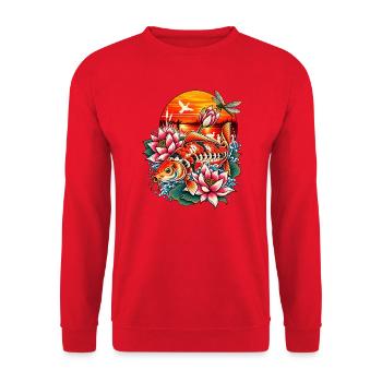 Carpe_ko_et_lotus_au_coucher_du_soleil - Unisex Pullover - Rot - Vorne - Alina (178cm) & Michal (187cm)