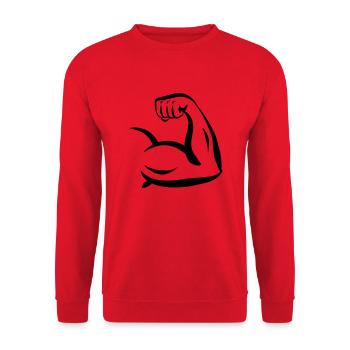 Bizeps Bodybuilder Arm - Unisex Pullover - Rot - Vorne - Alina (178cm) & Michal (187cm)