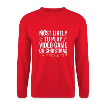 Most Likely To Play Video Game on Christmas - Unisex Sweatshirt - red - Front - Alina (178cm) & Michal (187cm)