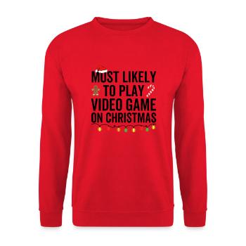 Most Likely To Play Video Game on Christmas - Unisex Sweatshirt - red - Front - Alina (178cm) & Michal (187cm)