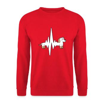 Hund Langer Dackel Puls Herzschlag Frequenz Lustig - Unisex Pullover - Rot - Vorne - Alina (178cm) & Michal (187cm)