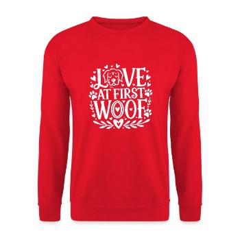 Coup de foudre au premier Woof - Sweat-shirt Unisexe - rouge - Devant - Alina (178cm) & Michal (187cm)
