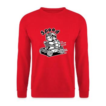 Turtle Racing a soapbox - "Speed" Design - Unisex Sweatshirt - red - Front - Alina (178cm) & Michal (187cm)