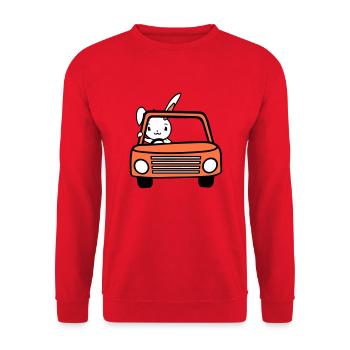 Hase Auto fahren Autofahrer Führerschein bestanden - Unisex Pullover - Rot - Vorne - Alina (178cm) & Michal (187cm)