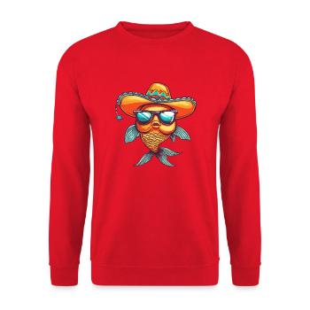 Goldfisch Comic Lustig Sombrero - Unisex Pullover - Rot - Vorne - Alina (178cm) & Michal (187cm)