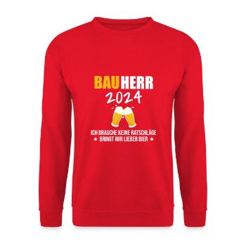 Bauherr 2024 Hausbau Neubau Baustelle Richtfest - Unisex Pullover - Rot - Vorne - Alina (178cm) & Michal (187cm)