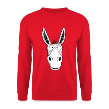 Esel Freut Sich I Eselskopf Comic I IA - Unisex Pullover - Rot - Vorne - Alina (178cm) & Michal (187cm)