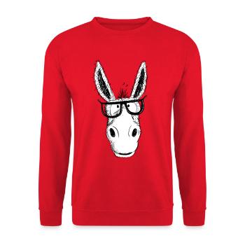 Cool Nerd Donkey With Glasses I Comic Drawing - Unisex Sweatshirt - red - Front - Alina (178cm) & Michal (187cm)