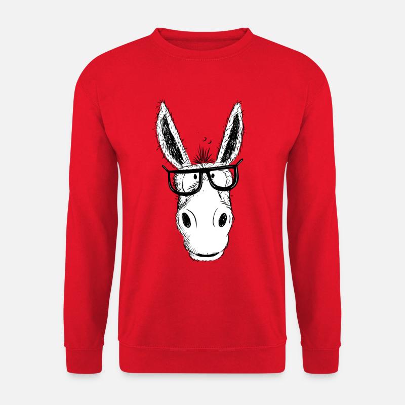 Cooler Nerd Esel Mit Brille I Comic Zeichnung - Unisex Pullover - Rot