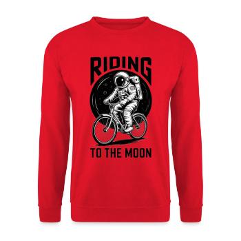 Mondfahrt mit Astronaut auf Fahrrad - Unisex Pullover - Rot - Vorne - Alina (178cm) & Michal (187cm)