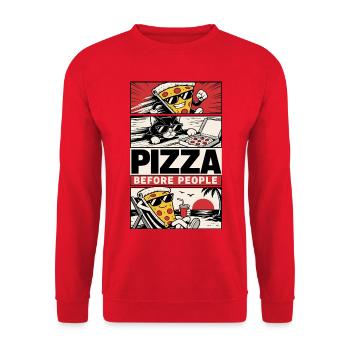 Pizza Before People – Pizza und Katze - Unisex Pullover - Rot - Vorne - Alina (178cm) & Michal (187cm)