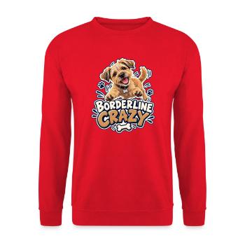 Borderline Crazy – Border Terrier - Unisex Pullover - Rot - Vorne - Alina (178cm) & Michal (187cm)