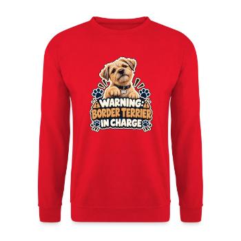 Warnung. Border Terrier im Kommando - Unisex Pullover - Rot - Vorne - Alina (178cm) & Michal (187cm)