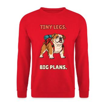 Tiny Legs Big Plans – Wandern Bulldogge - Unisex Pullover - Rot - Vorne - Alina (178cm) & Michal (187cm)