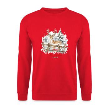 Weihnachtsrentier im Schnee - Unisex Pullover - Rot - Vorne - Alina (178cm) & Michal (187cm)