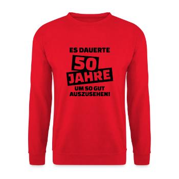 50 Geburtstag - Unisex Pullover - Rot - Vorne - Alina (178cm) & Michal (187cm)