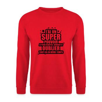 super pouvoir je peux écouter ignorer oublier - Sweat-shirt Unisexe - rouge - Devant - Alina (178cm) & Michal (187cm)