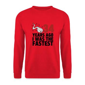 34 Years Ago I Was The Fastest - Unisex Sweatshirt - red - Front - Alina (178cm) & Michal (187cm)