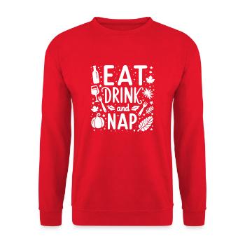 Essen, Trinken und Nickerchen machen - Unisex Pullover - Rot - Vorne - Alina (178cm) & Michal (187cm)