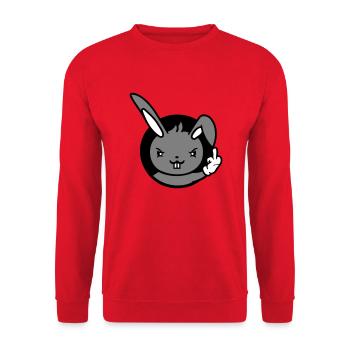 Hase Mittelfinger Zeigen Böse Frech Beleidigend - Unisex Pullover - Rot - Vorne - Alina (178cm) & Michal (187cm)