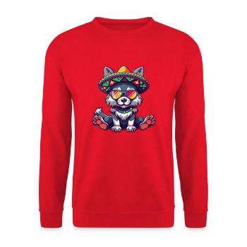 Wolf Comic Lustig Sombrero - Unisex Pullover - Rot - Vorne - Alina (178cm) & Michal (187cm)
