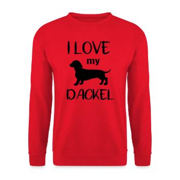Dackel Hundeliebhaber Hundebesitzer Geschenkidee - Unisex Pullover - Rot - Vorne - Alina (178cm) & Michal (187cm)