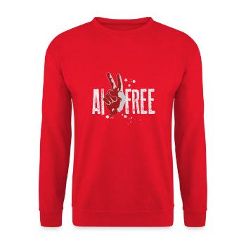 AI FREE, KI frei, KI-Kunst, AI, KI Bilder - Unisex Pullover - Rot - Vorne - Alina (178cm) & Michal (187cm)