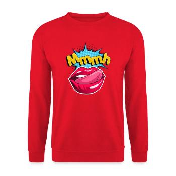 Visual Shirts / Sexy Lips Sexy Mouth Mmmh - Unisex Pullover - Rot - Vorne - Alina (178cm) & Michal (187cm)