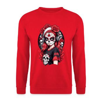 Sugar Skull Girl with Red Hair and White Headband - Unisex Sweatshirt - red - Front - Alina (178cm) & Michal (187cm)