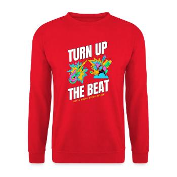 Turn Up The Beat Graphic Tee - Sweat-shirt Unisexe - rouge - Devant - Alina (178cm) & Michal (187cm)