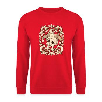 Niedlicher Totenkopf mit Narrenmütze - Unisex Pullover - Rot - Vorne - Alina (178cm) & Michal (187cm)
