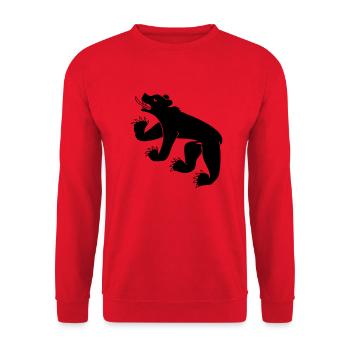 Zeichnung einer Bärensymbolflagge von Bern Schweiz - Unisex Pullover - Rot - Vorne - Alina (178cm) & Michal (187cm)