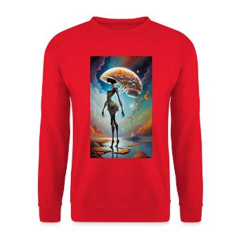Surreal Cosmic Woman with Brain-Mushroom - Unisex Sweatshirt - red - Front - Alina (178cm) & Michal (187cm)