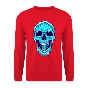 Schmelzender Blauschädel - Unisex Pullover - Rot - Vorne - Alina (178cm) & Michal (187cm)