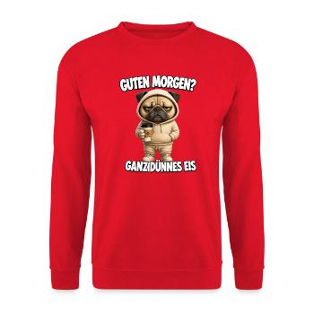 Lustiges Morgenmuffel Design mit Kaffee - Unisex Pullover - Rot - Vorne - Alina (178cm) & Michal (187cm)
