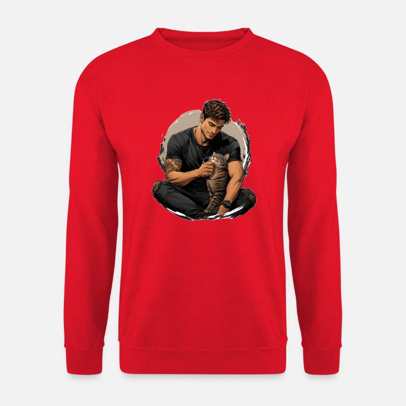 Man with cat: silent closeness - Unisex Sweatshirt - red