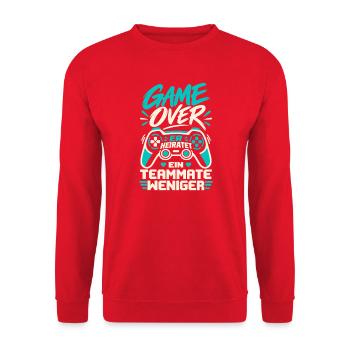 Game Over JGA Gamer Bräutigam Hochzeit Geschenk - Unisex Pullover - Rot - Vorne - Alina (178cm) & Michal (187cm)