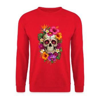 Halloween Sugar Skull Sugarskull  - Unisex Pullover - Rot - Vorne - Alina (178cm) & Michal (187cm)