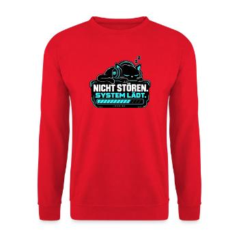 Nicht stören – System lädt – Gamer Katze - Unisex Pullover - Rot - Vorne - Alina (178cm) & Michal (187cm)