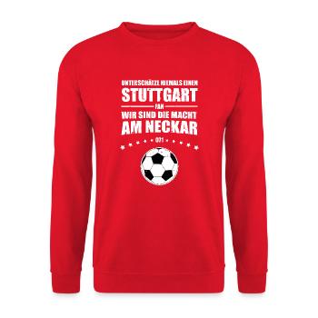 Stuttgart Fan Unterschätze niemals einen Stuttgart - Unisex Pullover - Rot - Vorne - Alina (178cm) & Michal (187cm)