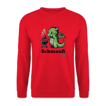 Drache Schmauch am Grill - lustiges BBQ Motiv - Unisex Pullover - Rot - Vorne - Alina (178cm) & Michal (187cm)